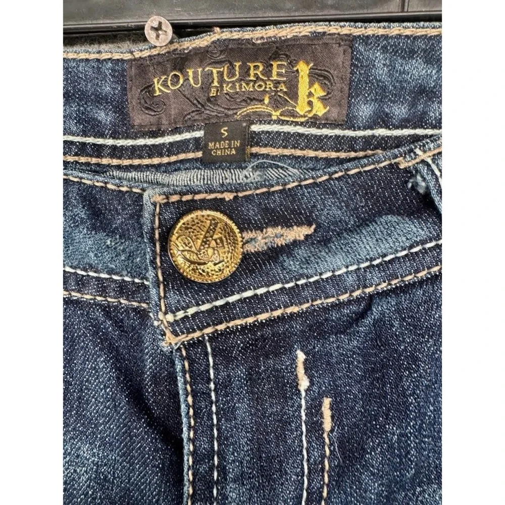 Kouture by Kimora Women Dark Wash Bootcut Jeans Y2K Low Rise Size S Embroidered‎